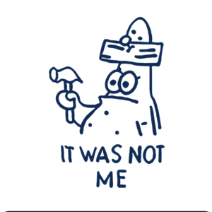playful 'it was not me' cartoon character