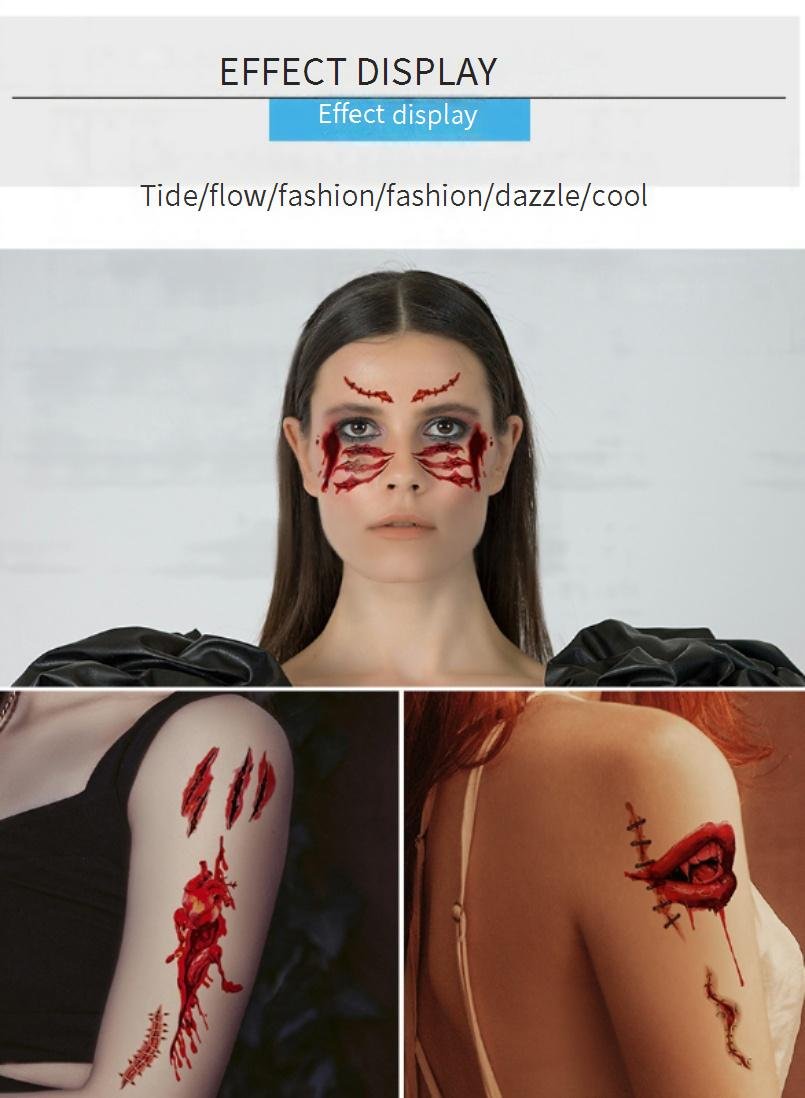 waterproof simulated scar horror half arm tattoo