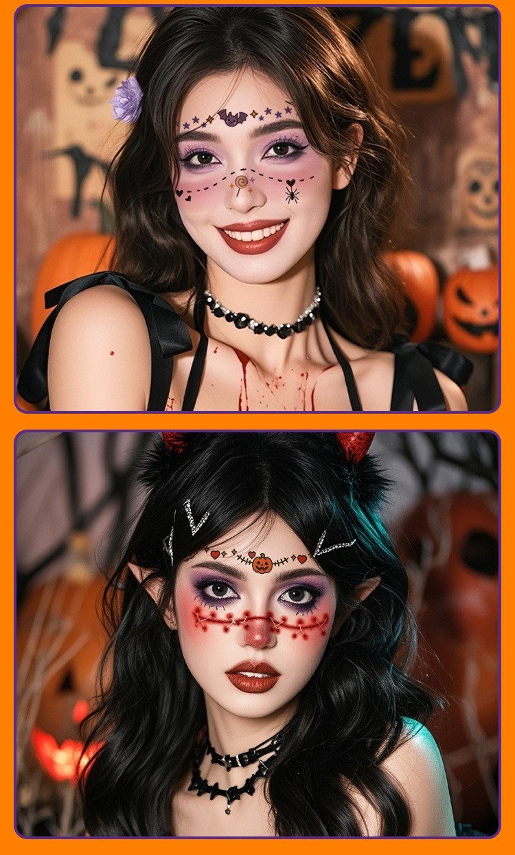 enchanting halloween face art tattoo sticker
