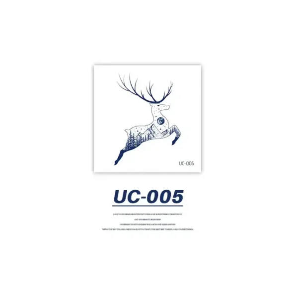 Adult tattoo stickers with a Stellar Forest Stag design. Herbal & long-lasting, fades naturally in 7-14 days. No removal needed. Shop nature-inspired temporary art.