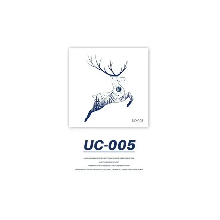 Adult tattoo stickers with a Stellar Forest Stag design. Herbal & long-lasting, fades naturally in 7-14 days. No removal needed. Shop nature-inspired temporary art.