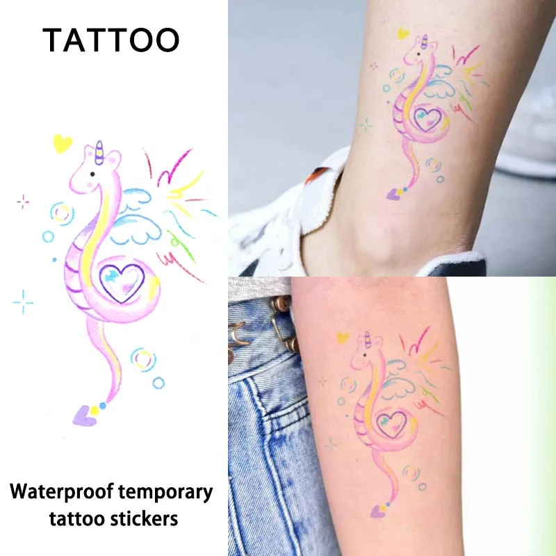 Fun Kids Stickers | Waterproof Rainbow Unicorn-Seahorse Temporary Tattoos