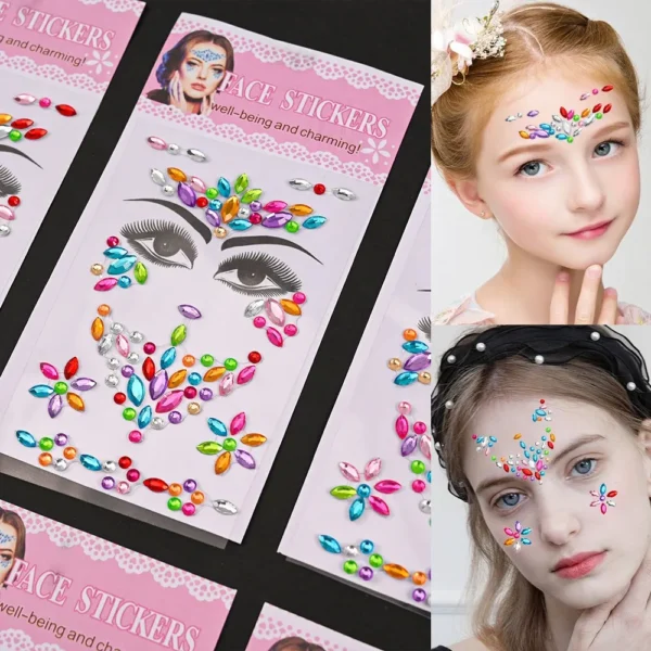 "Kids' Sparkling Gem Face & Body Stickers (Butterfly & Heart Designs)"