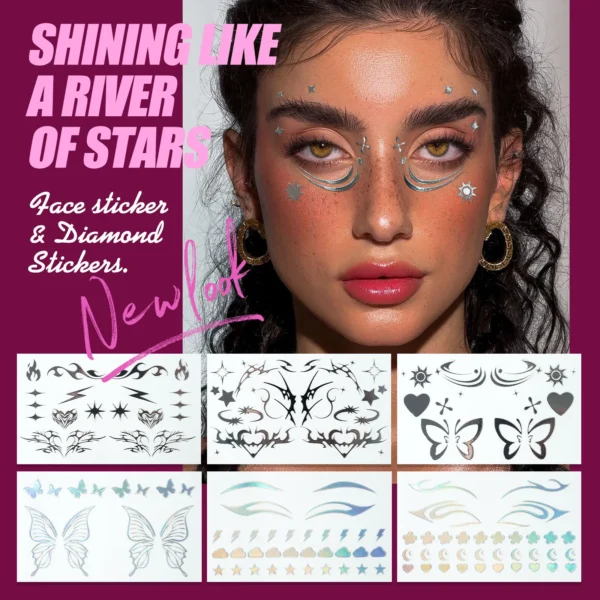Self-Adhesive Face Decoration Sticker | GlitzGlow 3D Rhinestone Face Tattoos