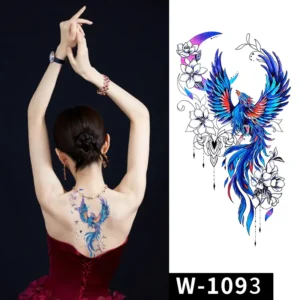 "Vibrant Phoenix & Floral Tattoo Sticker