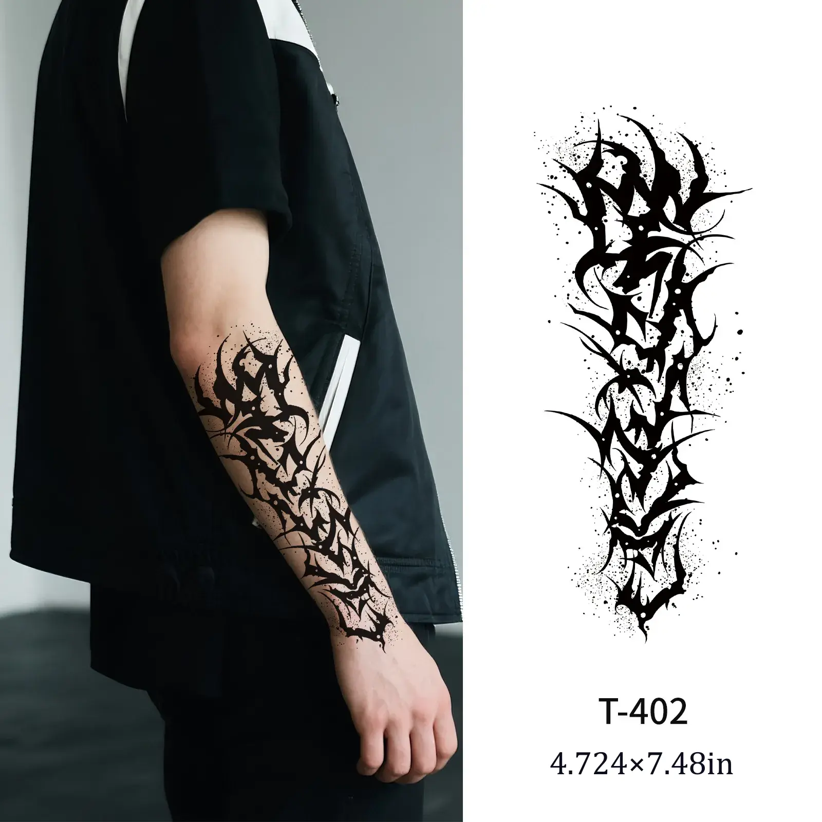 Spiky Vine & Splatter Grunge Temporary Tattoo - Image 2