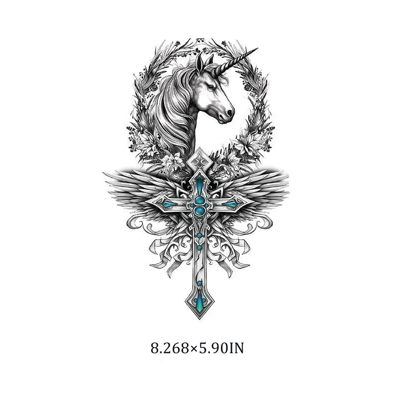 Ethereal Unicorn Winged Cross Gothic Tattoo Sticker - Image 3