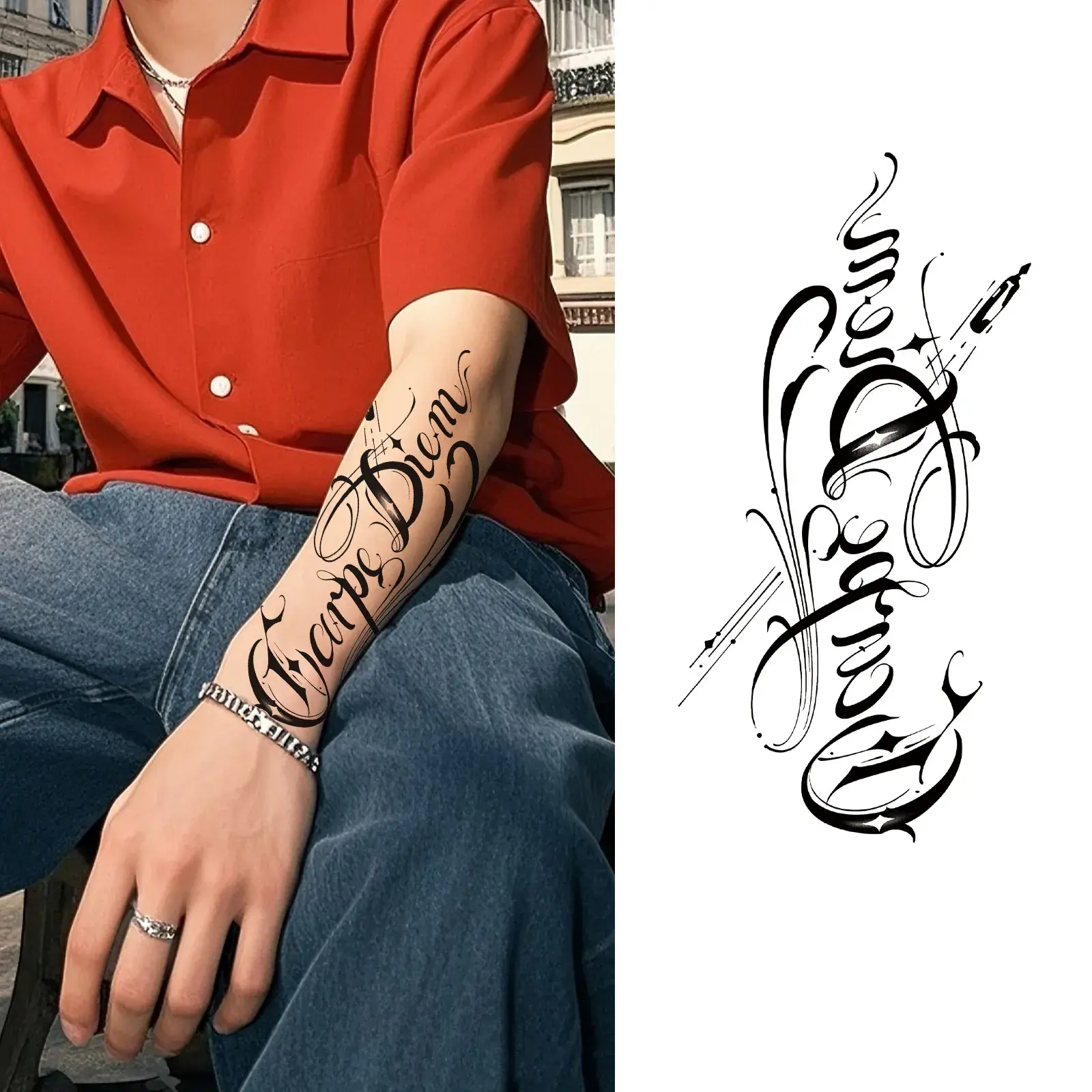 Carpe Diem Flourish Script Temporary Tattoo