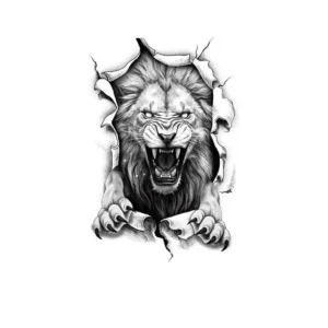 Aggressive Lion Wall Break Temporary Tattoo