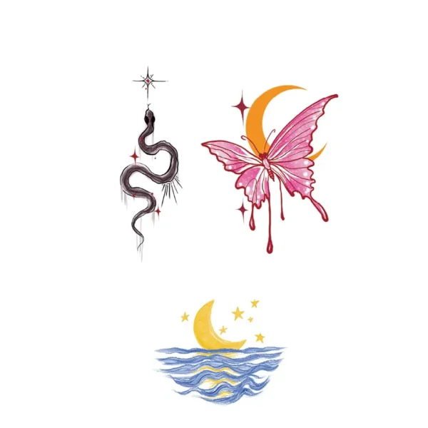 Sweet & Edgy Butterfly & Snake Finger Tattoo Sticker