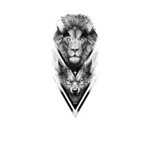 Lion & Wolf Geometric Tribal Temporary Tattoo