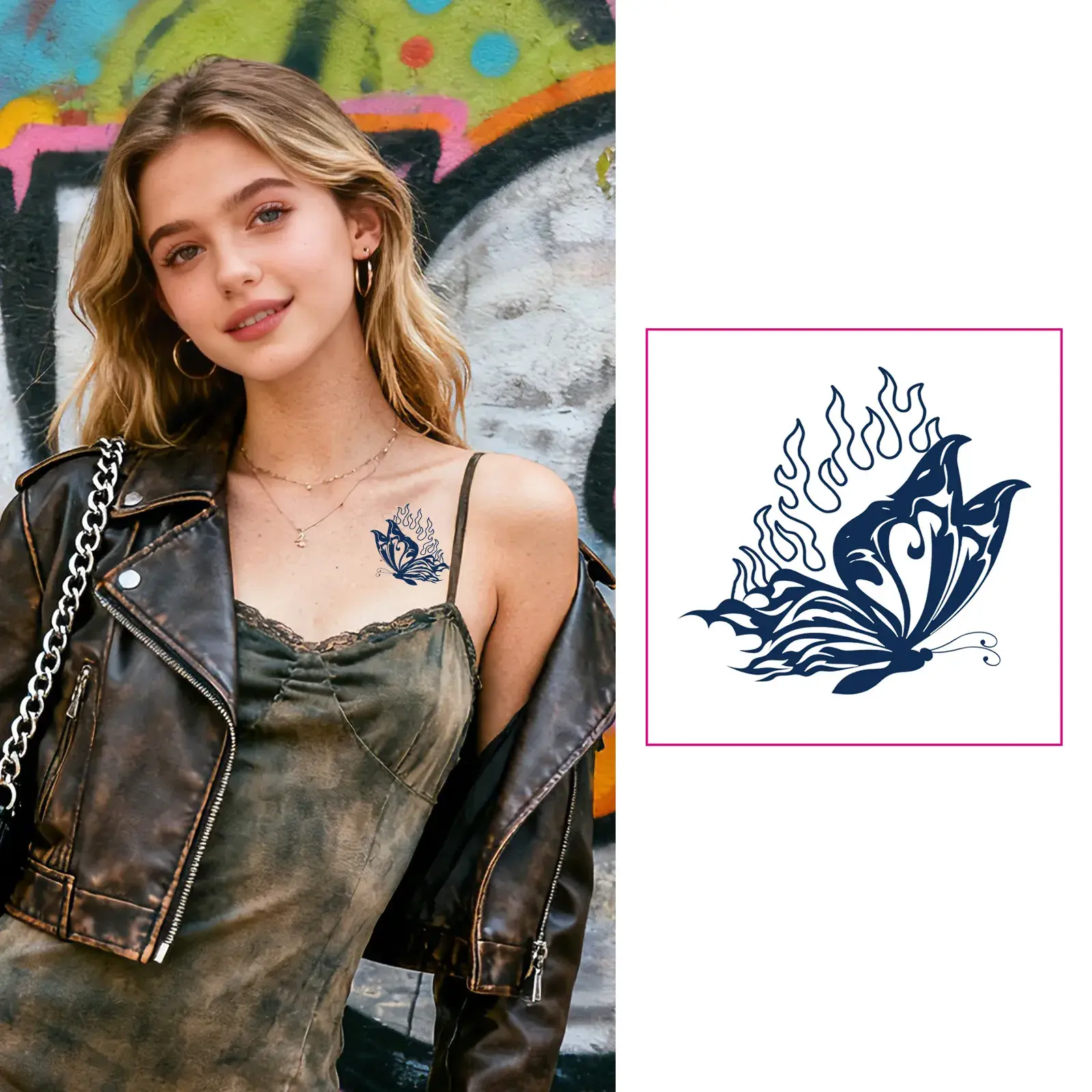 Flame Butterfly Herbal Temporary Tattoo
