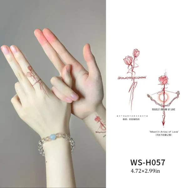 Minimalist Red Rose Finger Tattoo Sticker