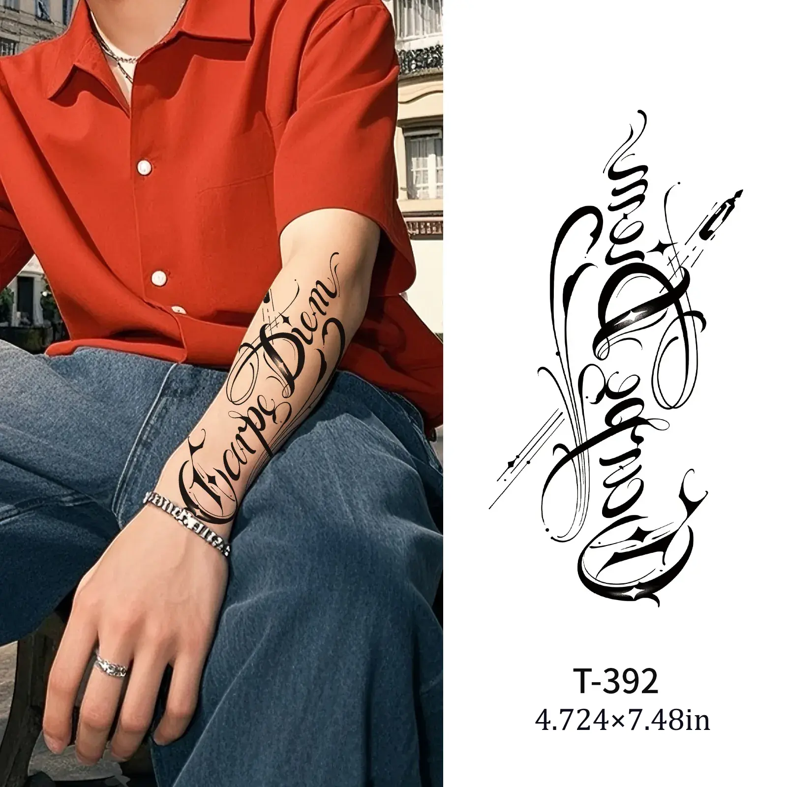 Carpe Diem Flourish Script Temporary Tattoo - Image 2