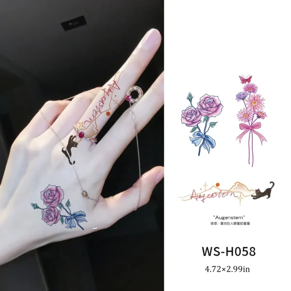Elegant Pastel Floral & Quote Finger Tattoo