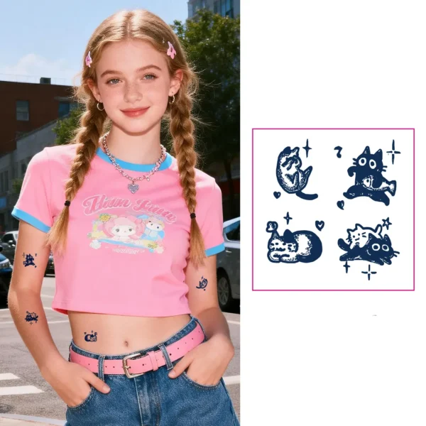 Cute Doodle Cat & Star Temporary Tattoo