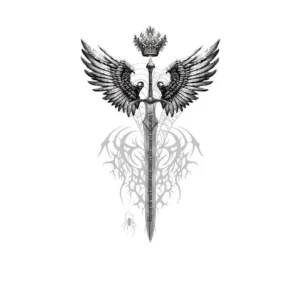 Sacred Sword with Wings & Crown Tattoo Sticker