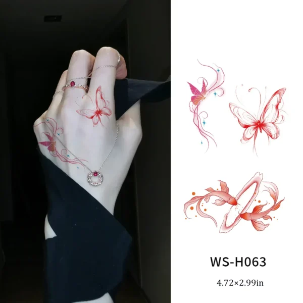 Ethereal Red Butterfly & Goldfish Finger Tattoo Sticker