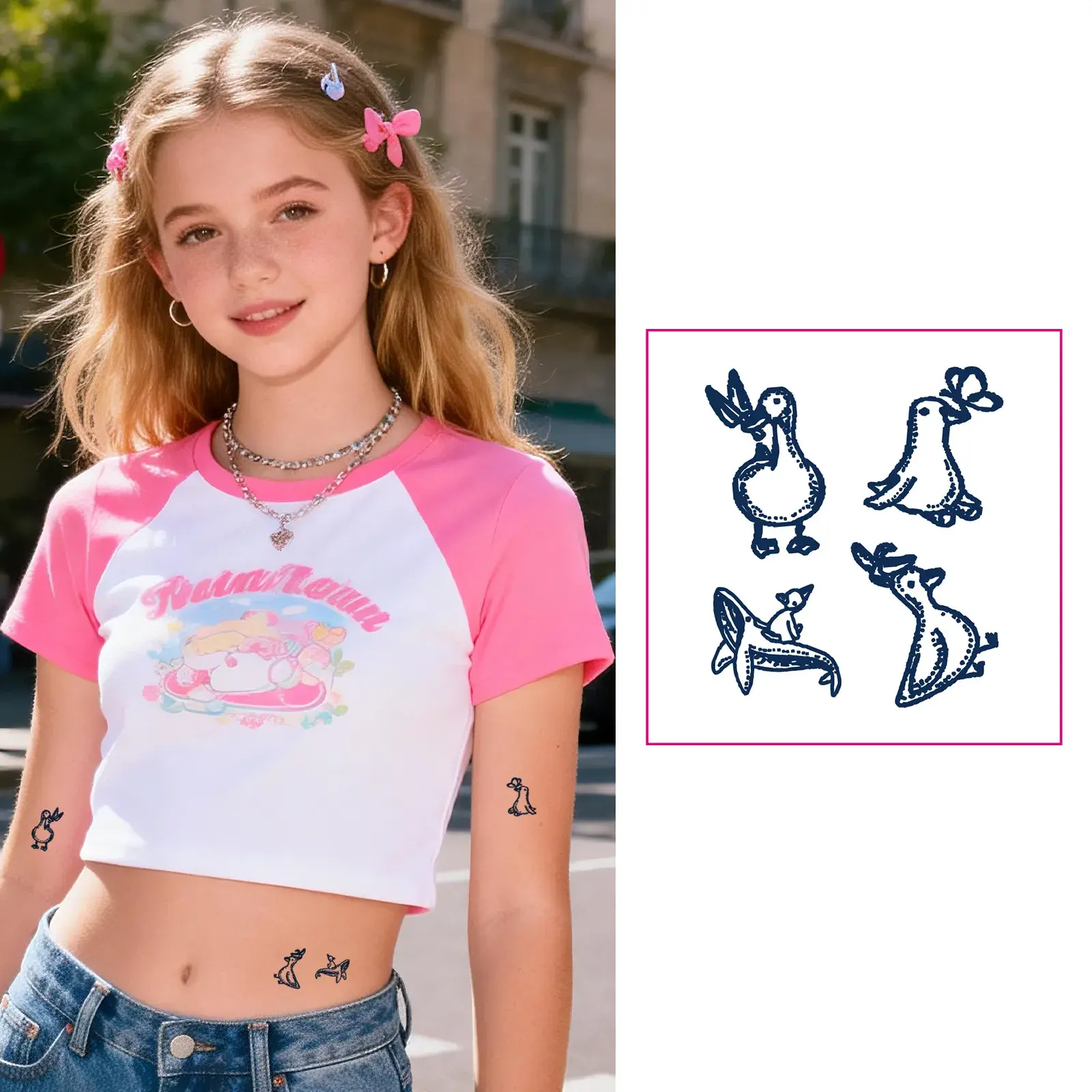 Cute Doodle Duck Temporary Tattoo Set