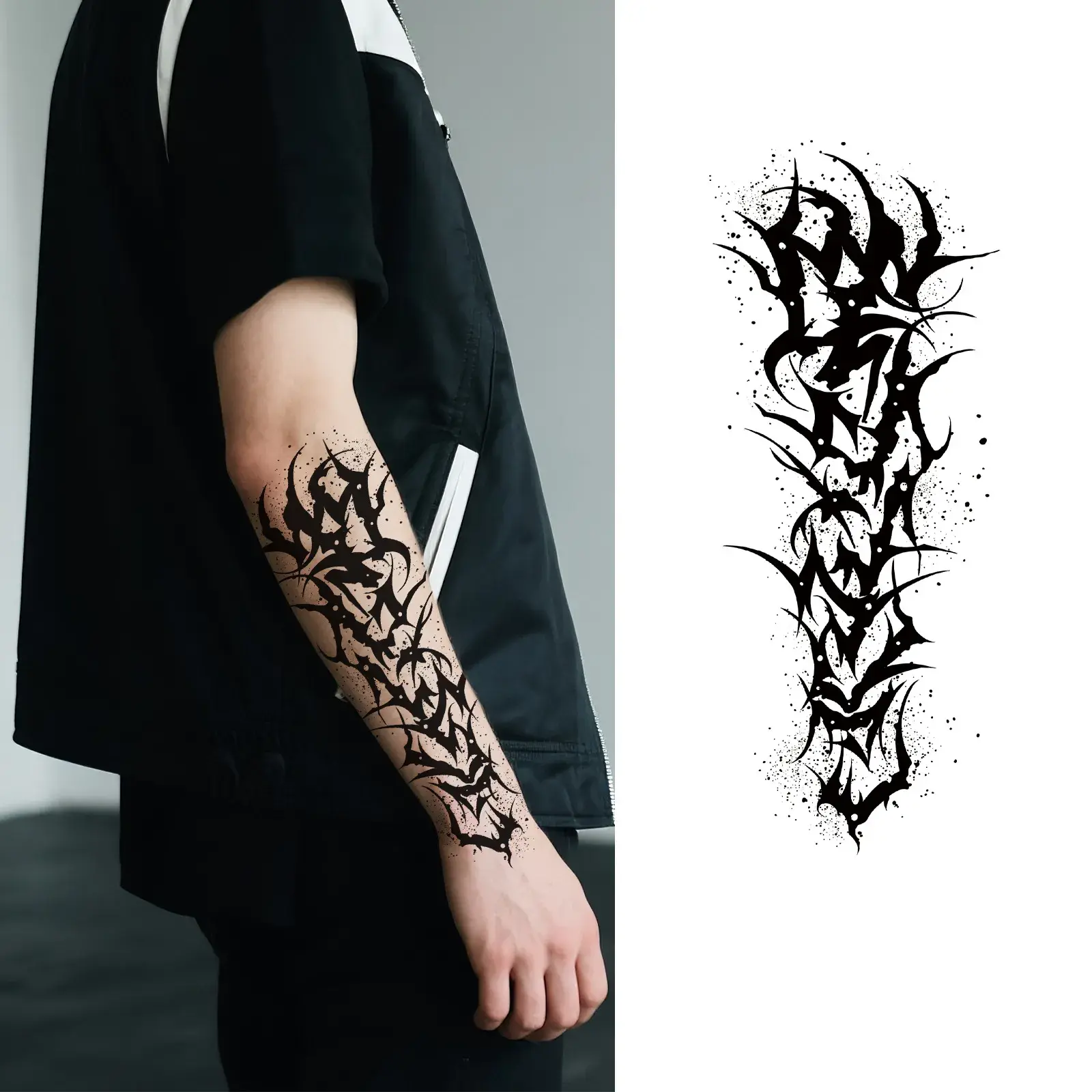 Spiky Vine & Splatter Grunge Temporary Tattoo