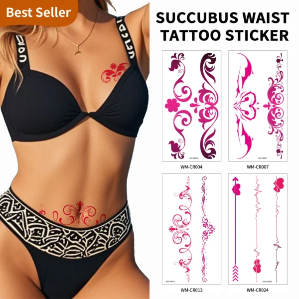 Bold Pink Ornate Waist Tattoo Stencil | Herbal Temporary Tattoo