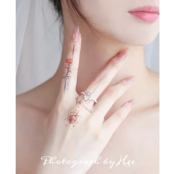 "Augenstern" Red Rose Finger Tattoo Sticker