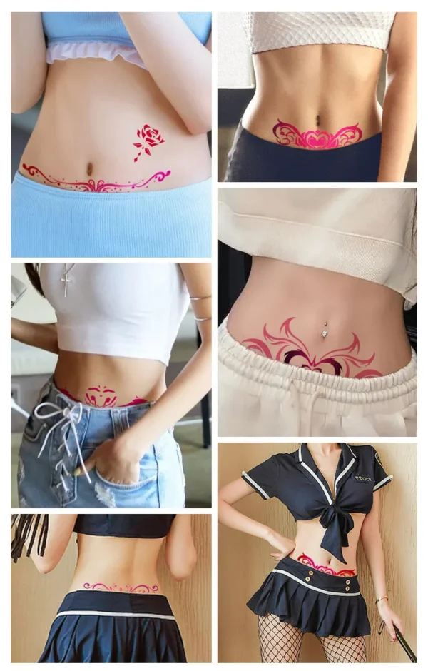 "Bold Pink Ornate Waist Temporary Tattoo (Herbal Ink)"