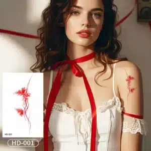 Embrace Elegance with This Red Floral Vine Waterproof Body Art