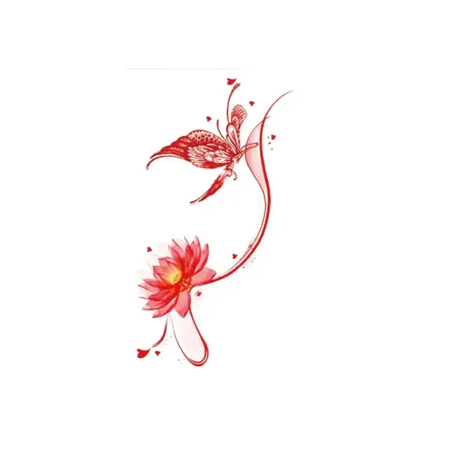Symbolize Growth with This Red Lotus & Butterfly Waterproof Body Art