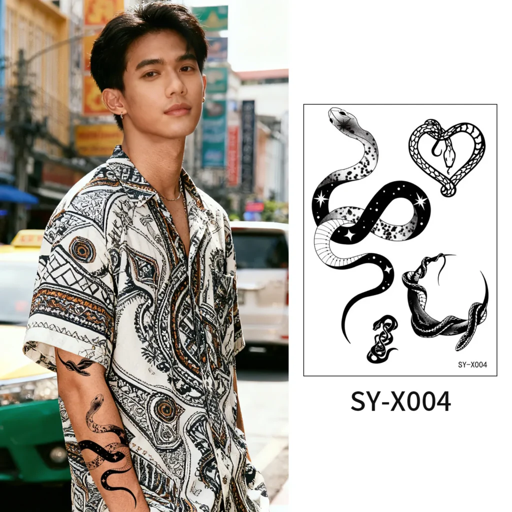 Personalised Temporary Tattoos | Celestial Serpent – Cosmic Snake Design, Lasts 3 Days