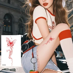 Capture Flowing Movement with Red Butterfly & Swirl Waterproof Body Art