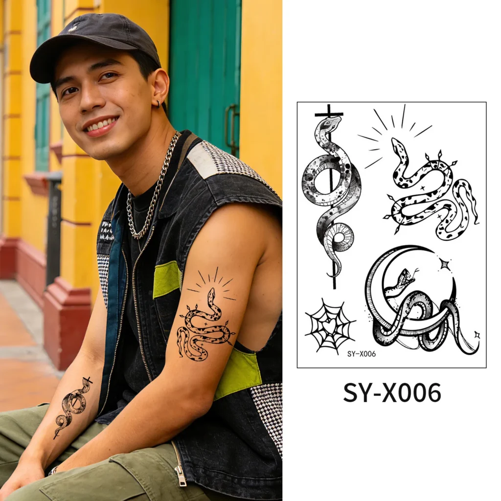 Personalised Temporary Tattoos | Serpent & Cross – Spiritual Symbolism, Lasts 3 Days