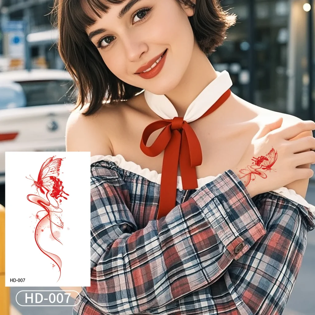 Step Back in Time with Retro Red Butterfly & Filigree Waterproof Body Art