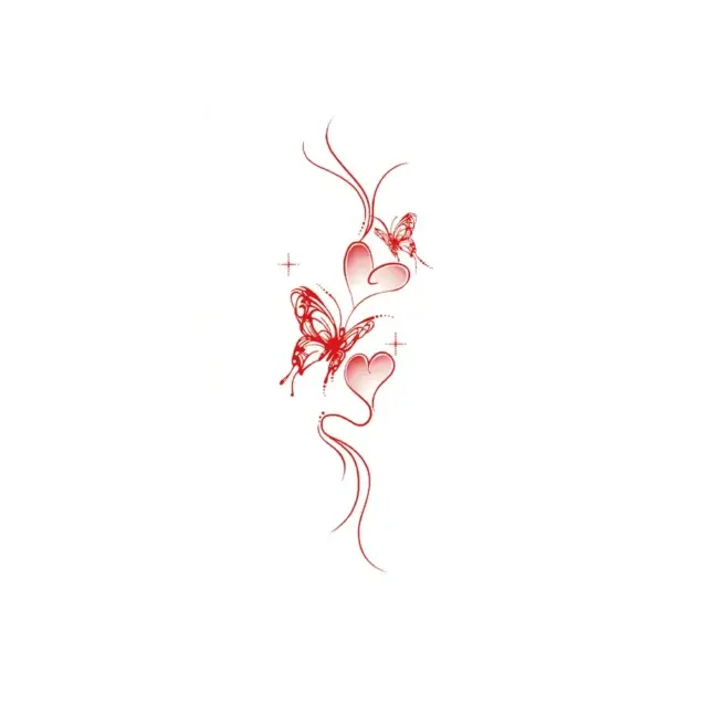 Combine Love and Freedom with This Red Butterfly & Heart Waterproof Body Art