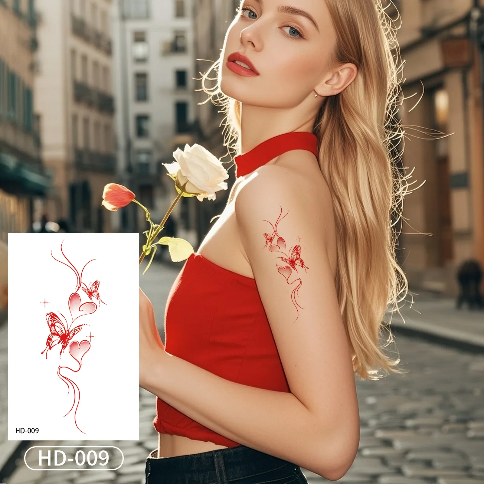Combine Love and Freedom with This Red Butterfly & Heart Waterproof Body Art