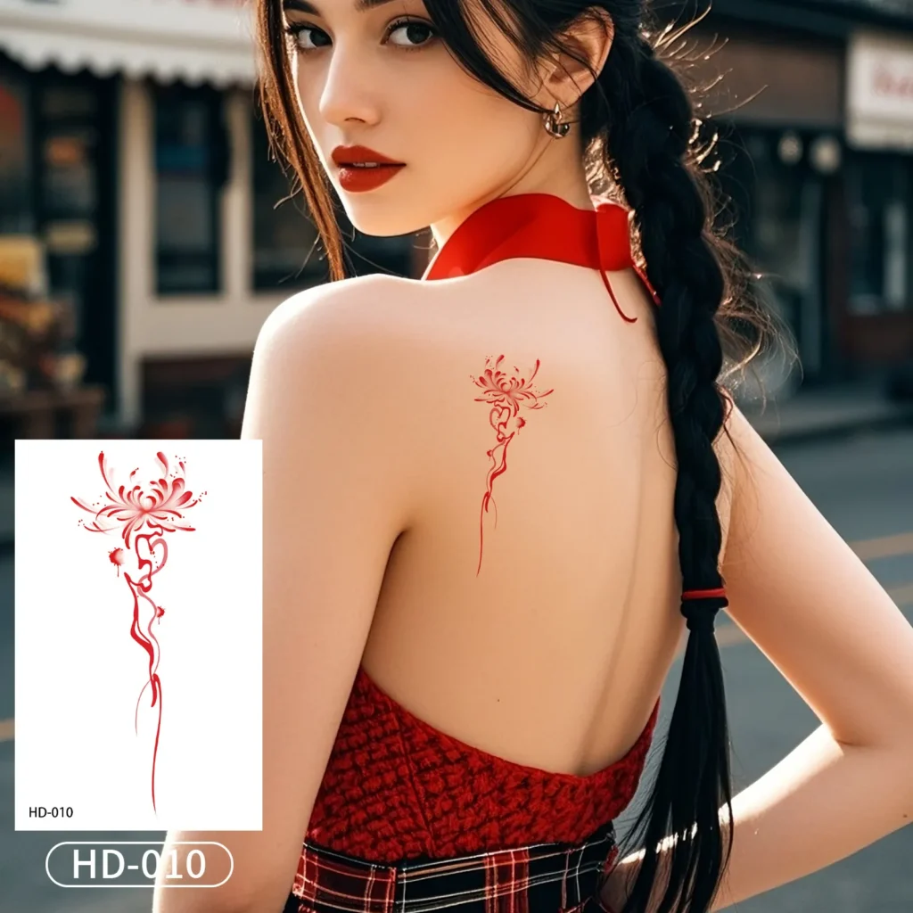 Embrace Mystery with a Striking Red Spider Lily Waterproof Body Art