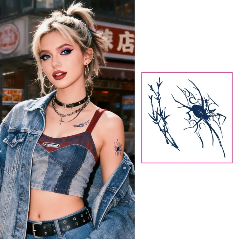 Temporary Tattoos | Gothic Spider & Thorn Line Art Herbal Design – Dark & Fades in 7-14 Days