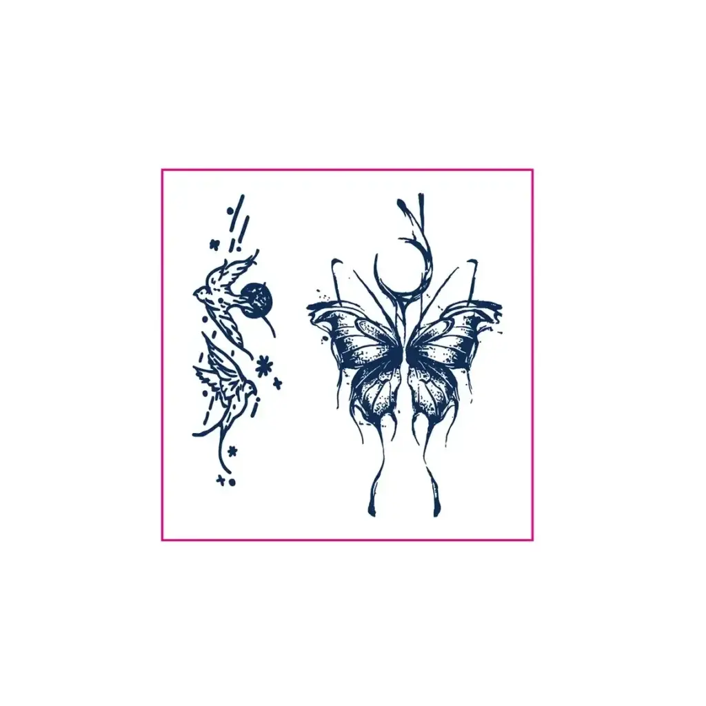 SKU_35_草本WS-G045.1-1024x1024 Ink Wash Butterfly & Star Temporary Tattoo - Image 1
