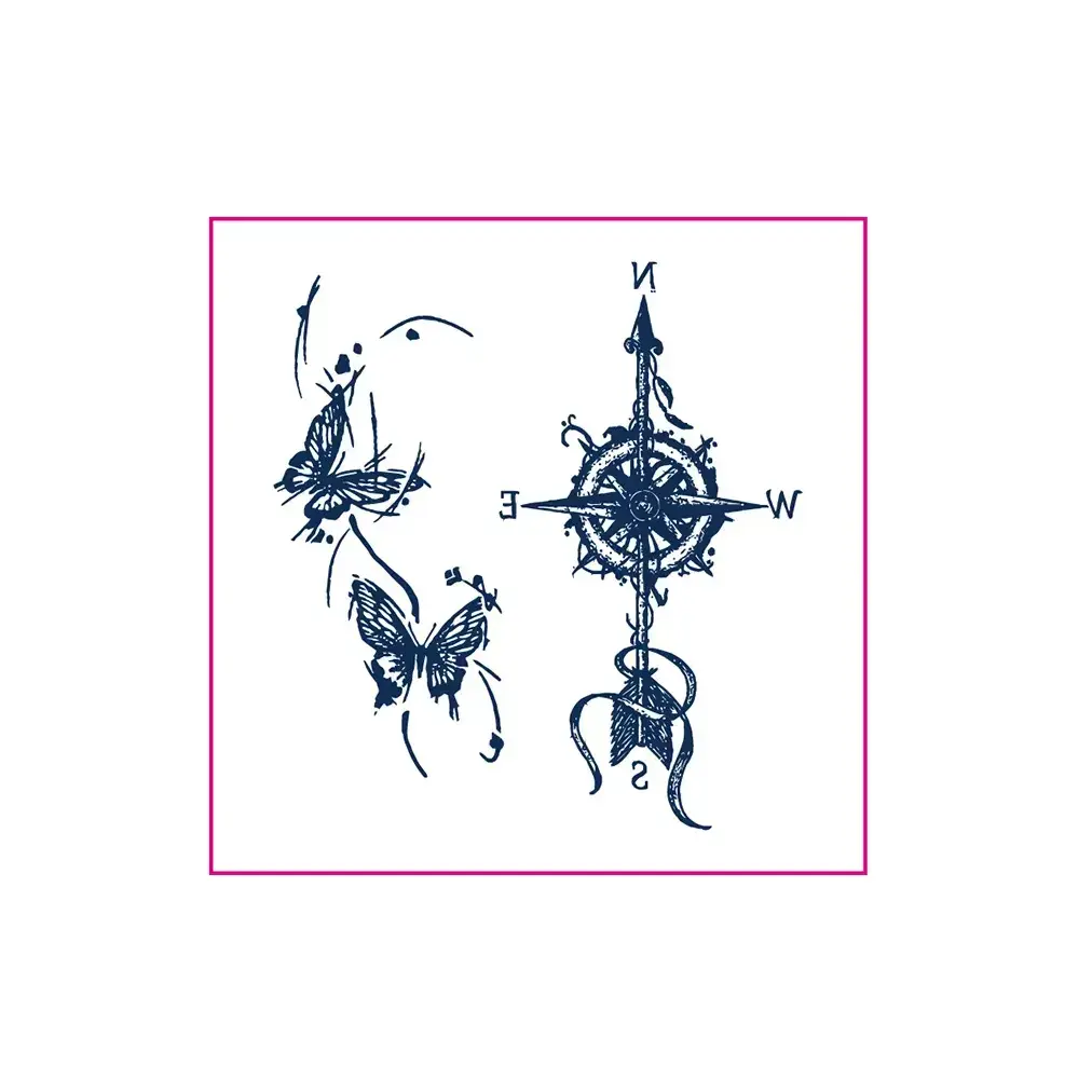 SKU_36_草本WS-G046.1-1024x1024 Semi Permanent Tattoo | Edgy Butterfly & Compass Line Art – Lasts 7-14 Days