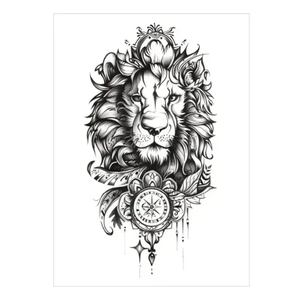 Design My Tattoo | Ornate Lion & Compass – Guided Strength, Lasts 3 Days