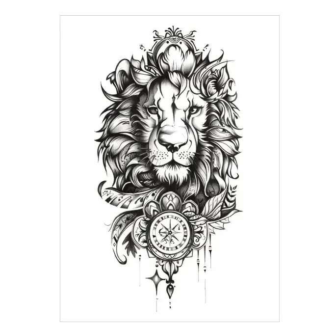 Design My Tattoo | Ornate Lion & Compass – Guided Strength, Lasts 3 Days