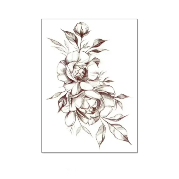 Feminine Tattoo Sticker | Monochrome Peony Cluster – Classic Black & White, Lasts 3 Days