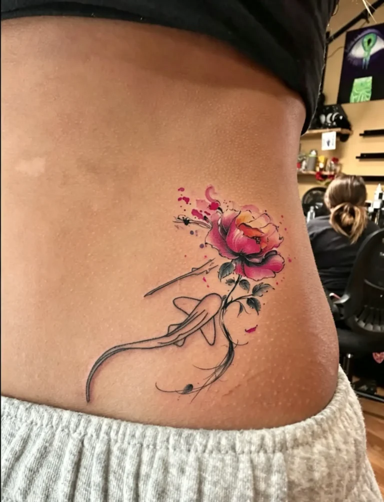 Embrace painterly beauty as you design my tattoo with our Watercolor Rose & Swirl. Soft, romantic, and artistic. Waterproof, lasts 3 days.
