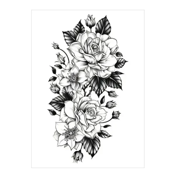 Surround yourself with classic roses using this monochrome rose cluster rub on tattoo. Safe, elegant, lasts 3 days. Free shipping $38+.