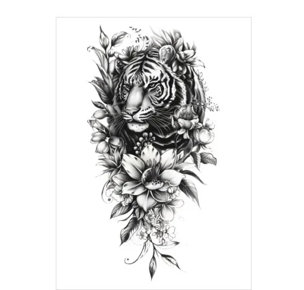 Combine strength and beauty with a tiger & floral arm tattoo. Safe, vibrant, waterproof for 3 days. Free shipping $38+.