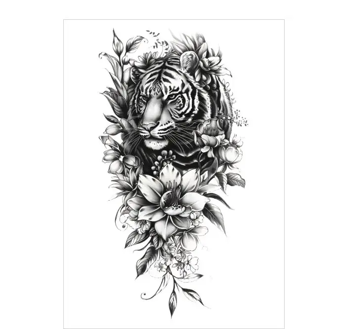 Combine strength and beauty with a tiger & floral arm tattoo. Safe, vibrant, waterproof for 3 days. Free shipping $38+.