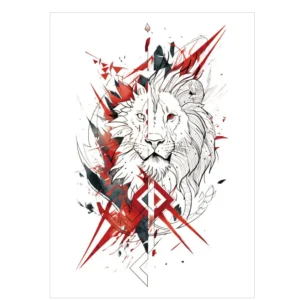 Design My Tattoo | Red & White Geometric Lion – Bold Color, Lasts 3 Days