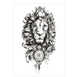 Design My Tattoo | Ornate Lion & Compass – Guided Strength, Lasts 3 Days