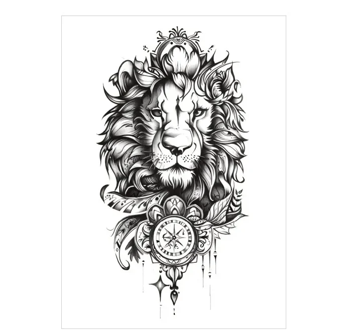 Design My Tattoo | Ornate Lion & Compass – Guided Strength, Lasts 3 Days