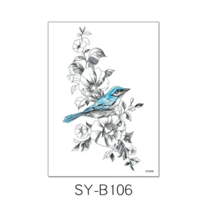 Feminine Tattoo Sticker | Blue Bird & Floral Bouquet – Symbol of Joy, Lasts 3 Days